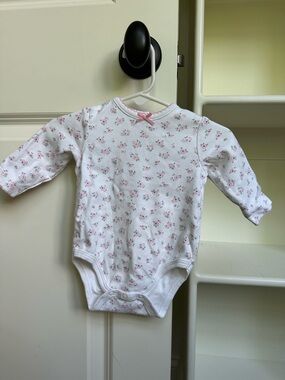 NWOT Little Me White One-Piece Bodysuit with Pink and Silver Floral Print